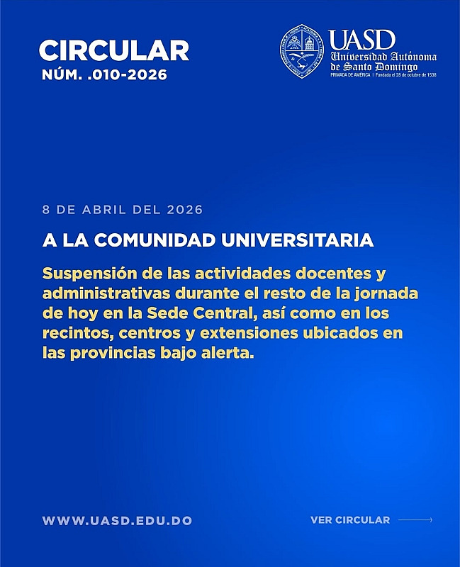 La UASD suspende actividades académicas y administrativas por intensas lluvias.