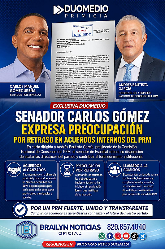 Senador Carlos Gómez expresa preocupación por retraso en acuerdos internos del PRM