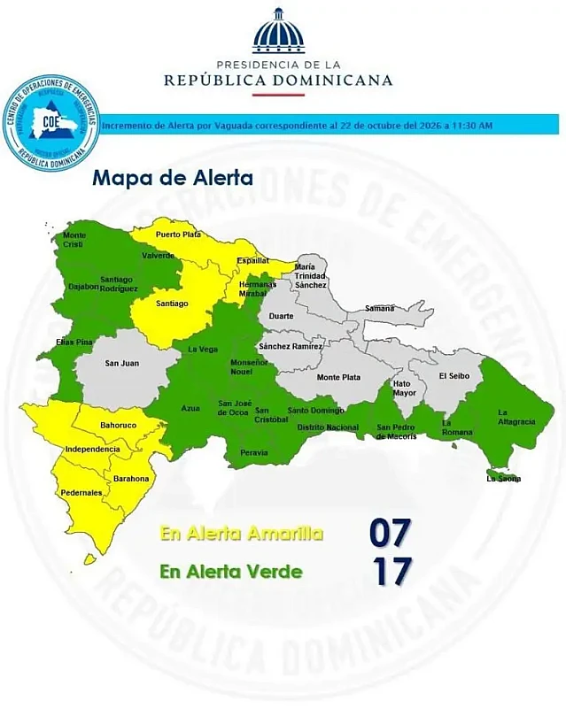 COE aumenta provincias en Alerta a 25 7 en alerta amarilla  18 en verdes